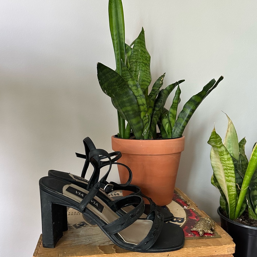 ASYMMETRIC STRAPPY BEADED 90s VINTAGE BLOCK HEELS